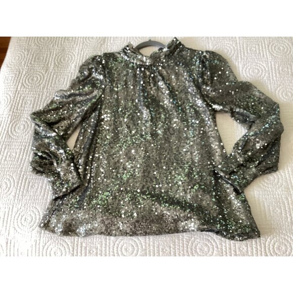 Anthropologie Sunday in Brooklyn Luna Silver Sequined Blouse Size XS Party Cockt - Picture 14 of 16
